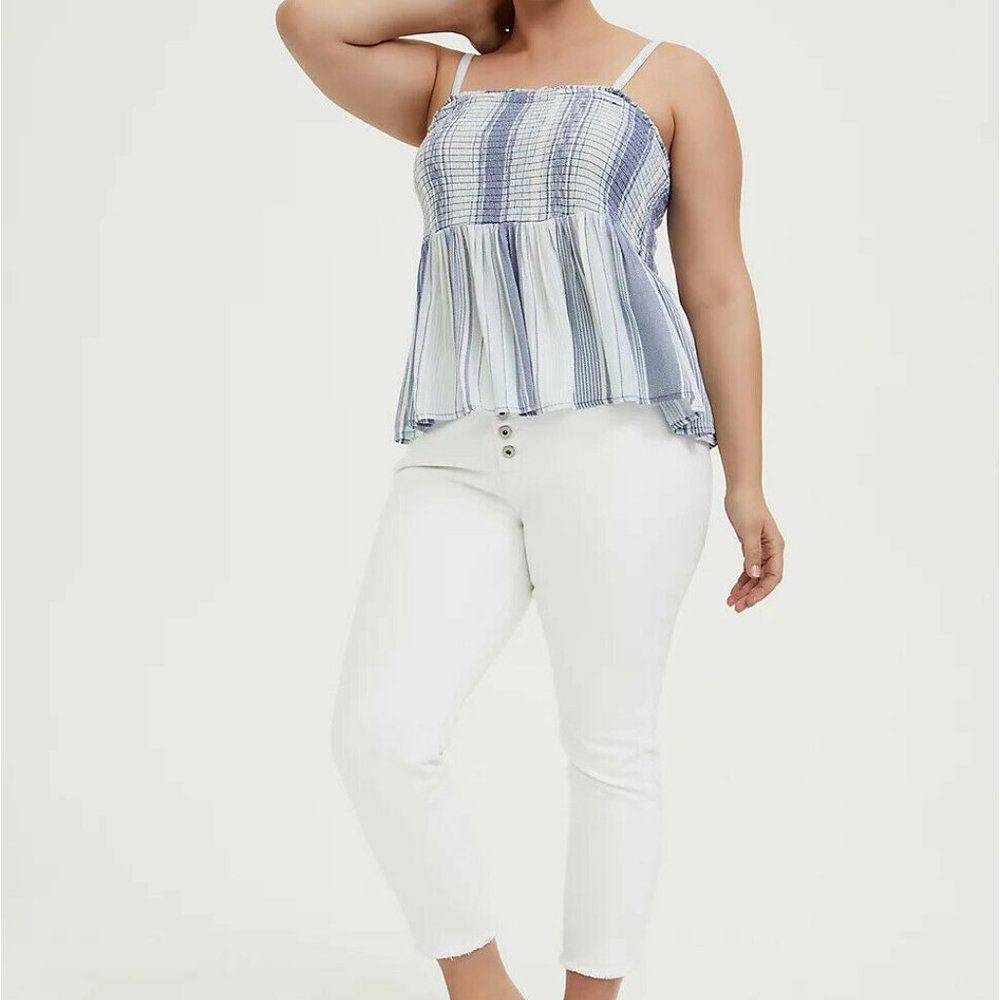 Torrid Blue Striped Gauze Smocked Cami Blue Top Women's Plus Size 1 1X H12385 - Picture 10 of 11